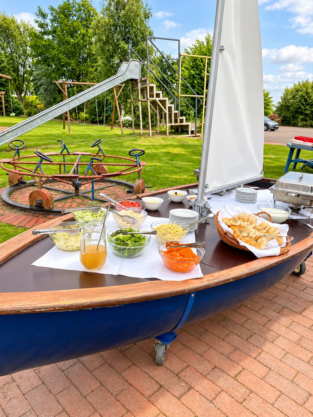 Buffet im Boot im Garten vom Hof Moorblick