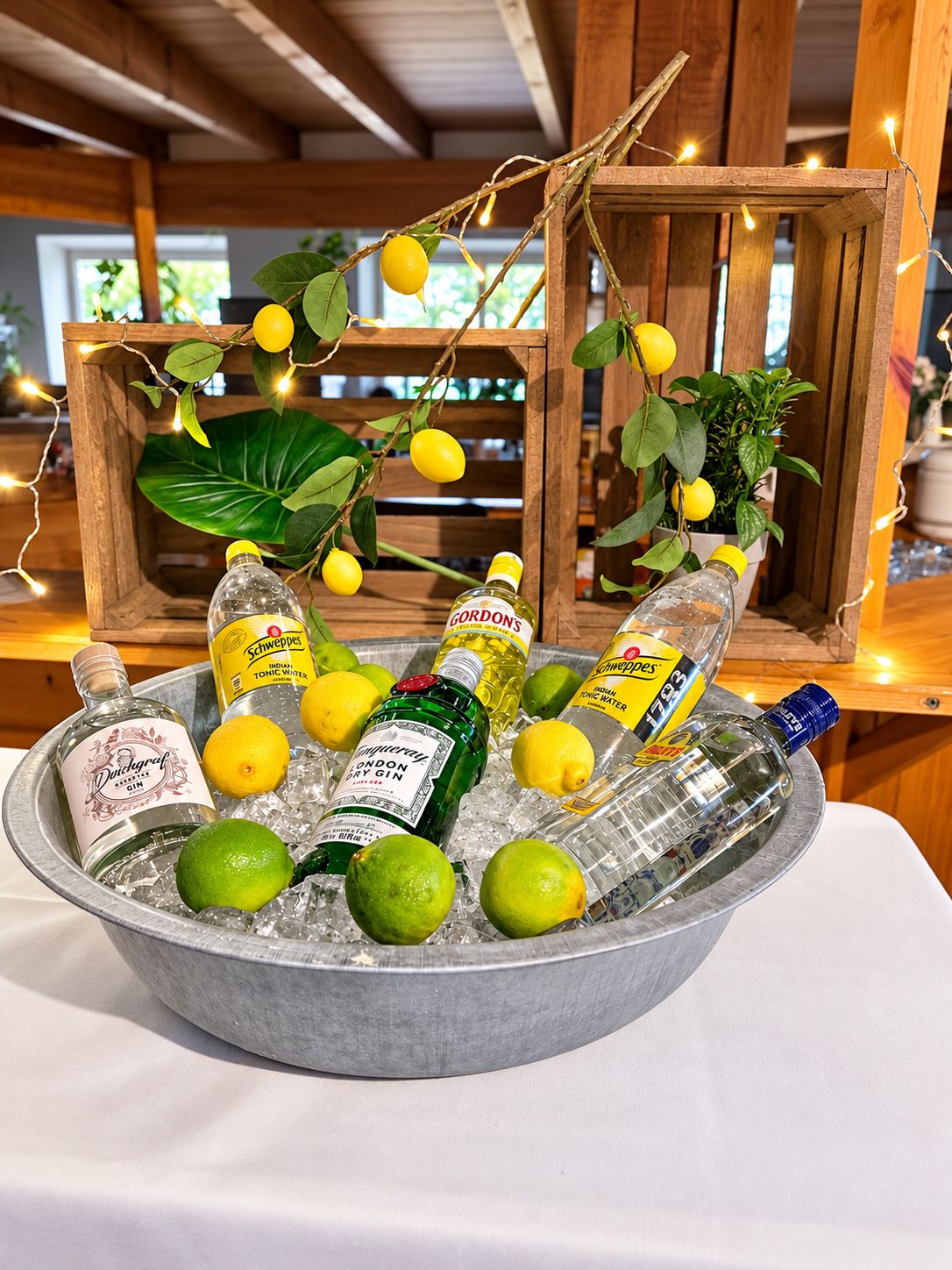 Gin und Tonic im Eiskühler mit Limetten